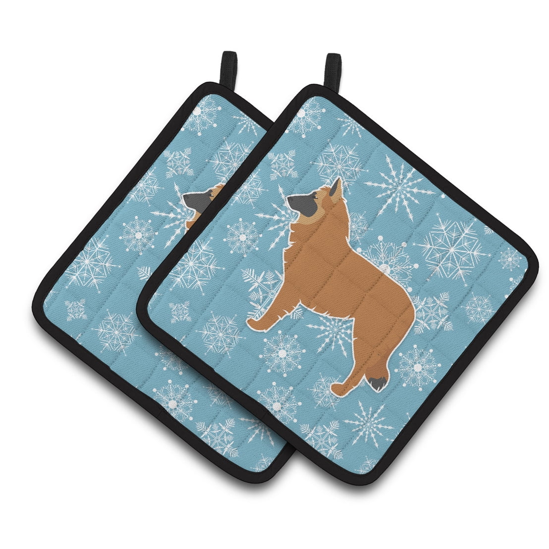 Carolines Treasures BB3561PTHD Winter Snowflake Belgian Shepherd Pair of Pot Holders  7.5HX7.5W multicolor