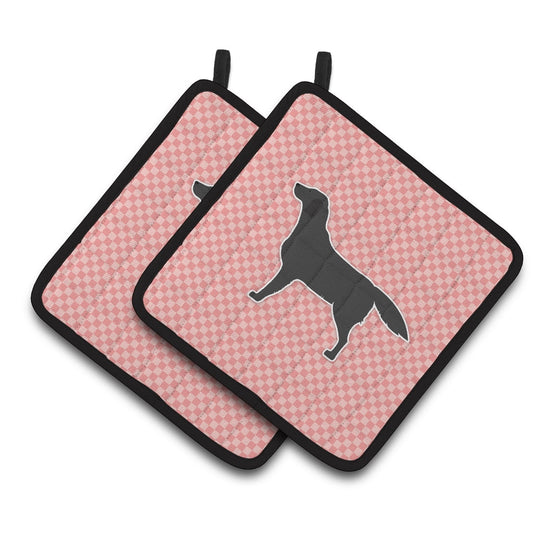 Carolines Treasures BB3608PTHD Black Labrador Retriever Checkerboard Pink Pair of Pot Holders , 7.5HX7.5W, multicolor