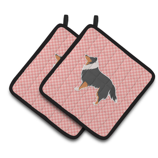 Carolines Treasures BB3630PTHD Sheltie/Shetland Sheepdog Checkerboard Pink Pair of Pot Holders , 7.5HX7.5W, multicolor