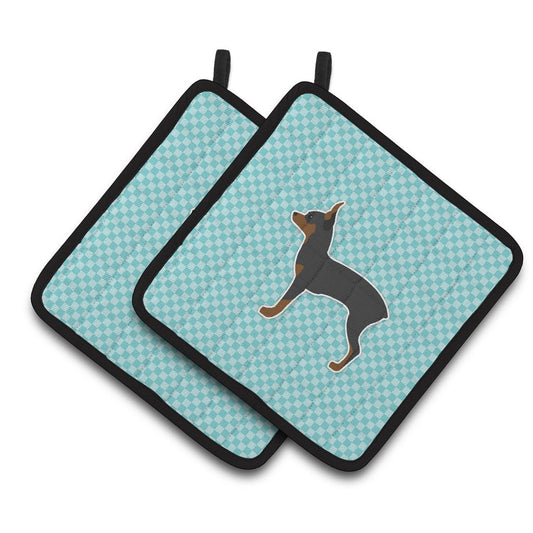 Carolines Treasures BB3687PTHD Toy Fox Terrier Checkerboard Blue Pair of Pot Holders , 7.5HX7.5W, multicolor