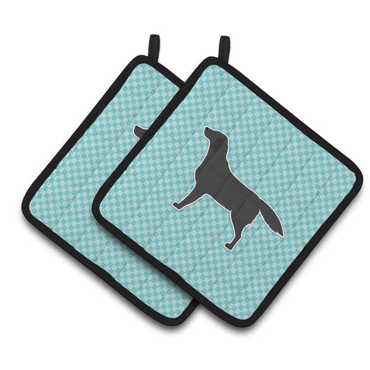 Carolines Treasures BB3708PTHD Black Labrador Retriever Checkerboard Blue Pair of Pot Holders , 7.5HX7.5W, multicolor