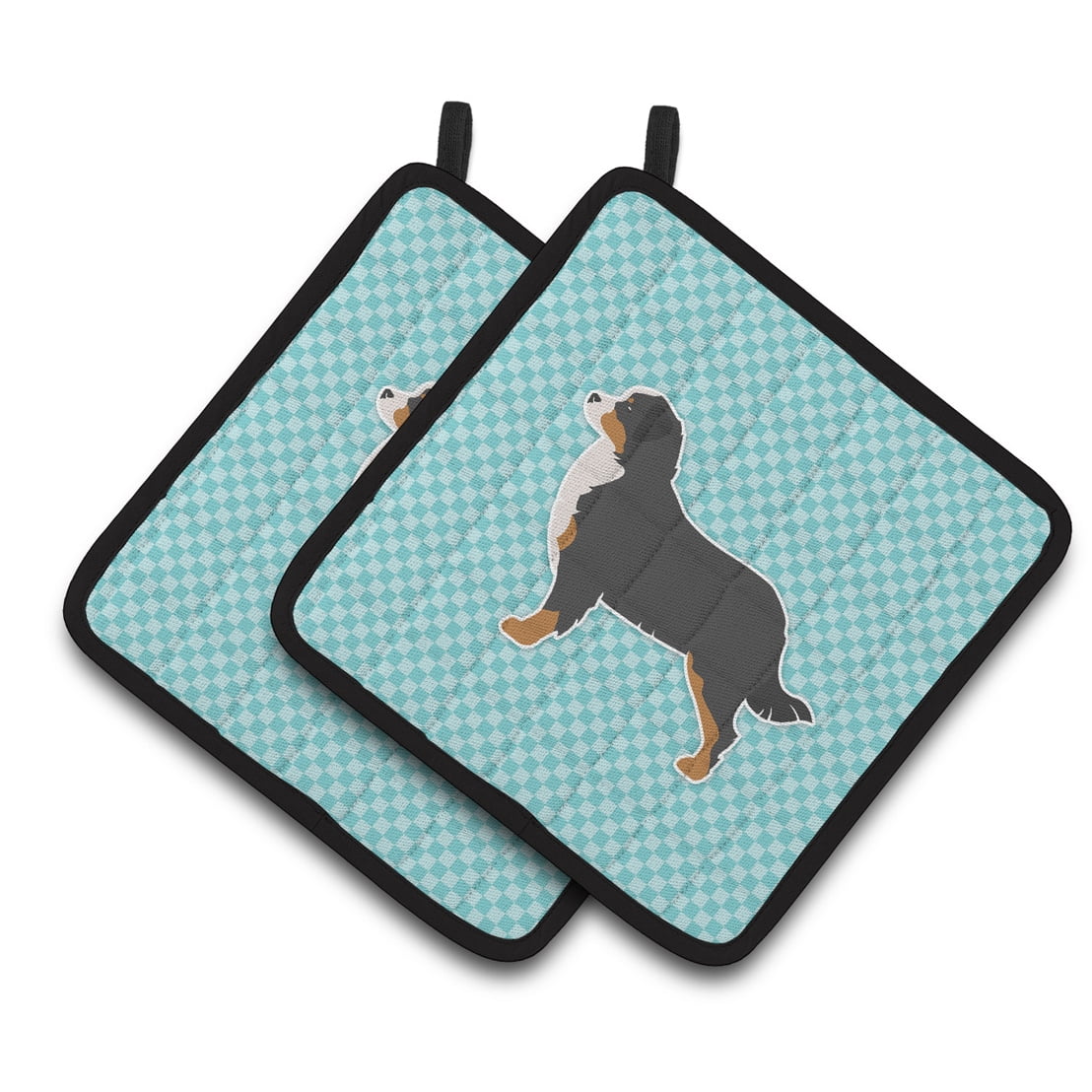 Carolines Treasures BB3719PTHD Bernese Mountain Dog Checkerboard Blue Pair of Pot Holders , 7.5HX7.5W, multicolor