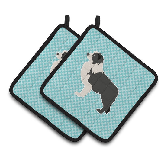 Carolines Treasures BB3723PTHD Black Border Collie Checkerboard Blue Pair of Pot Holders , 7.5HX7.5W, multicolor