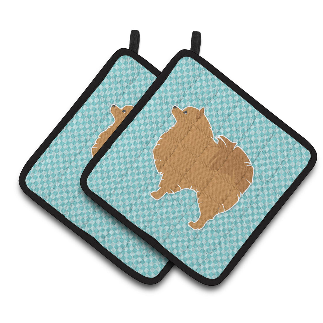 Carolines Treasures BB3742PTHD Pomeranian Checkerboard Blue Pair of Pot Holders  7.5HX7.5W multicolor