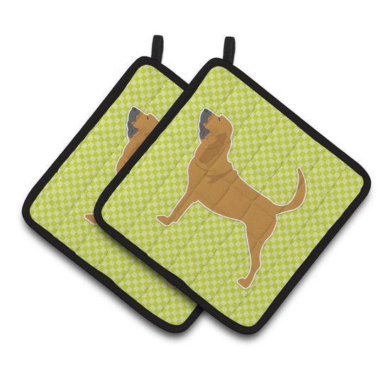 Carolines Treasures BB3784PTHD Bloodhound Checkerboard Green Pair of Pot Holders , 7.5HX7.5W, multicolor