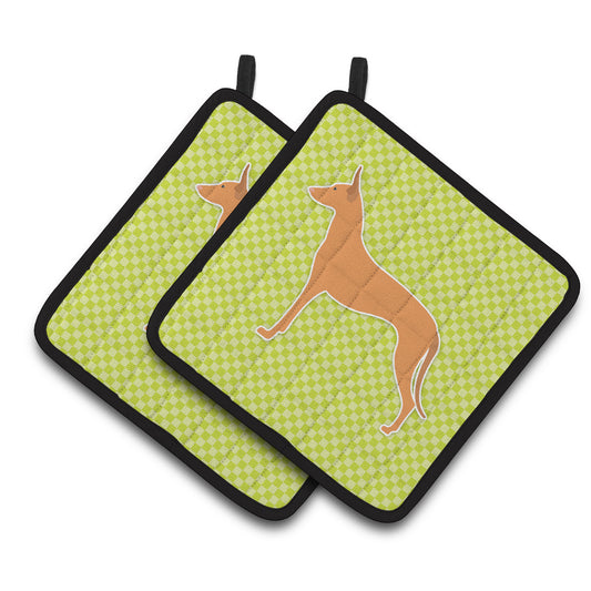 Carolines Treasures BB3788PTHD Pharaoh Hound Checkerboard Green Pair of Pot Holders , 7.5HX7.5W, multicolor