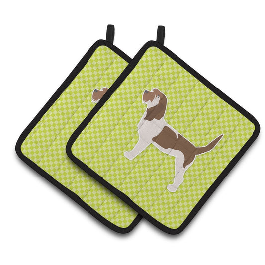 Carolines Treasures BB3790PTHD Grand Basset Griffon Vendeen Checkerboard Green Pair of Pot Holders  7.5HX7.5W multicolor