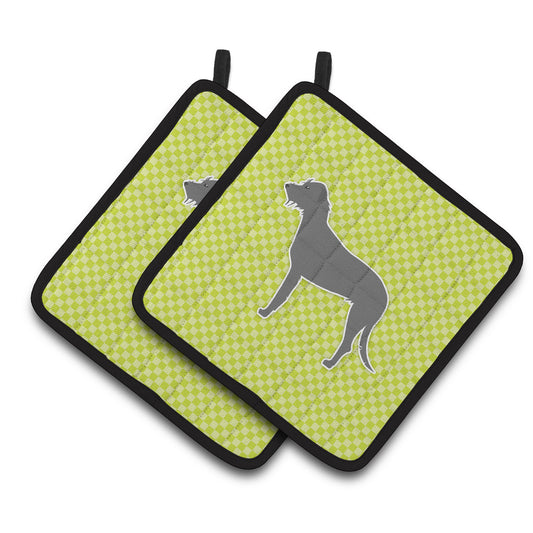 Carolines Treasures BB3803PTHD Irish Wolfhound Checkerboard Green Pair of Pot Holders  7.5HX7.5W multicolor