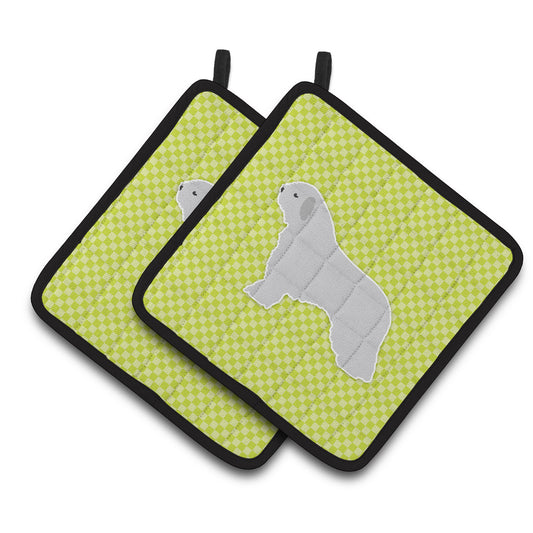 Carolines Treasures BB3815PTHD Spanish Water Dog Checkerboard Green Pair of Pot Holders , 7.5HX7.5W, multicolor