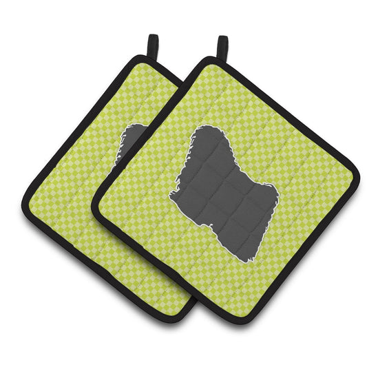 Carolines Treasures BB3863PTHD Puli Checkerboard Green Pair of Pot Holders , 7.5HX7.5W, multicolor
