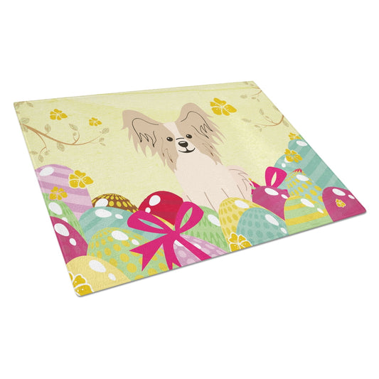 Carolines Treasures BB6077LCB Easter Eggs Papillon Sable White Glass Cutting Board Large, 12H x 16W, multicolor