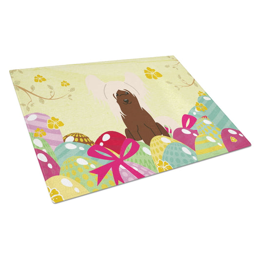 Carolines Treasures BB6113LCB Easter Eggs Chinese Crested Cream Glass Cutting Board Large, 12H x 16W, multicolor