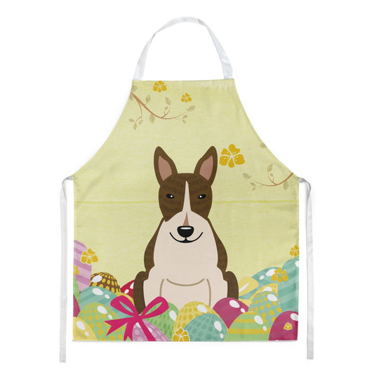 Carolines Treasures BB6136APRON Easter Eggs Bull Terrier Dark Brindle Apron Large multicolor