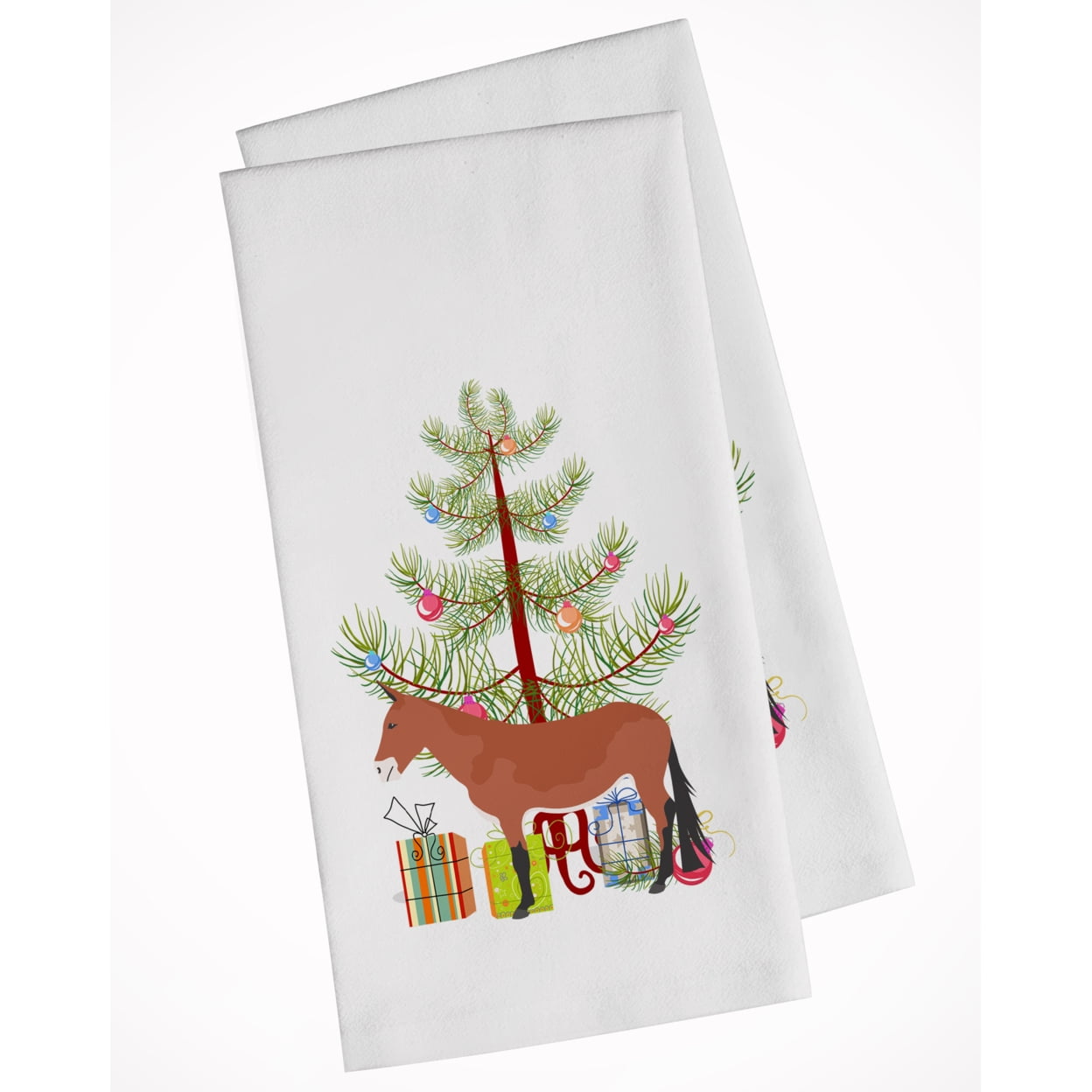 Carolines Treasures BB9212WTKT Mule Christmas White Kitchen Towel Set of 2 Dish Towels Teal 19 X 25" multicolor