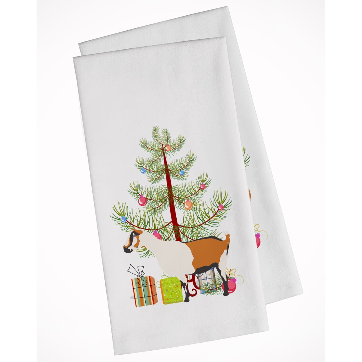Carolines Treasures BB9247WTKT Alpine Goat Christmas White Kitchen Towel Set of 2 Dish Towels Teal 19 X 25" multicolor