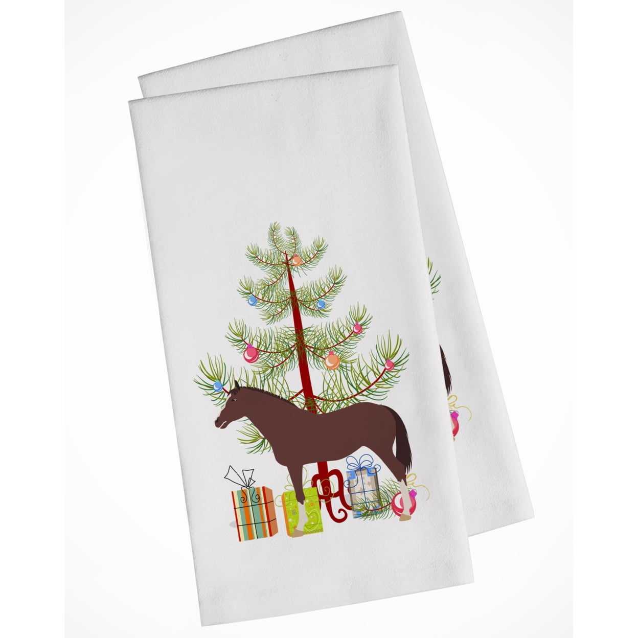 Carolines Treasures BB9280WTKT English Thoroughbred Horse Christmas White Kitchen Towel Set of 2 Dish Towels Teal 19 X