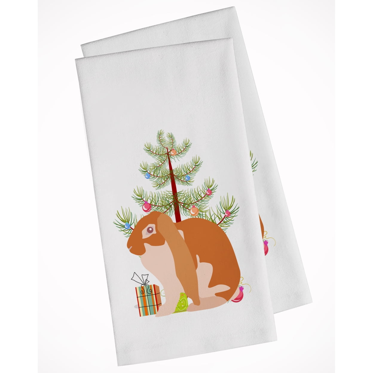 Carolines Treasures BB9329WTKT English Lop Rabbit Christmas White Kitchen Towel Set of 2 Dish Towels Teal 19 X 25"