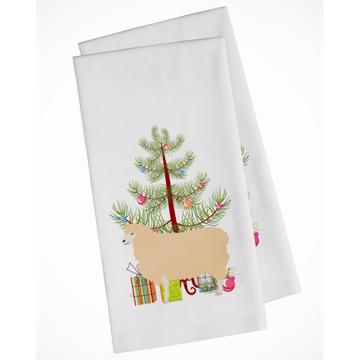Carolines Treasures BB9341WTKT English Leicester Longwool Sheep Christmas White Kitchen Towel Set of 2 Dish Towels Teal