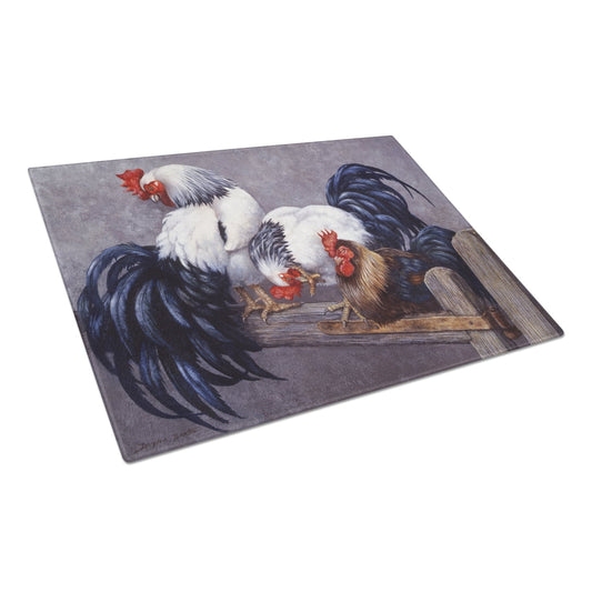 Carolines Treasures BDBA0208LCB Roosters Roosting Glass Cutting Board Large, 12H x 16W, multicolor