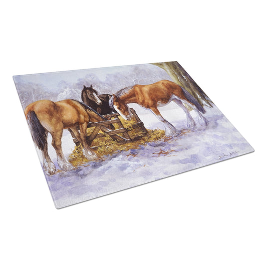Carolines Treasures BDBA0297LCB Horses eating Hay in the Snow Glass Cutting Board Large, 12H x 16W, multicolor