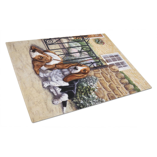 Carolines Treasures BDBA0312LCB Basset Hound at the gate Glass Cutting Board Large, 12H x 16W, multicolor