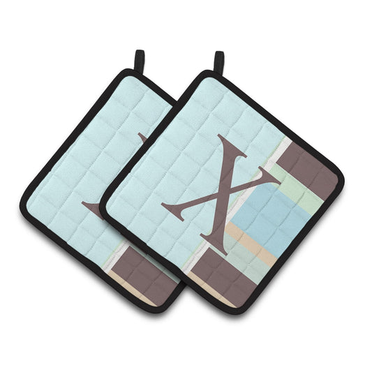 Carolines Treasures CJ1003-XPTHD Letter X Initial Monogram - Blue Stripes Pair of Pot Holders, 7.5HX7.5W, multicolor