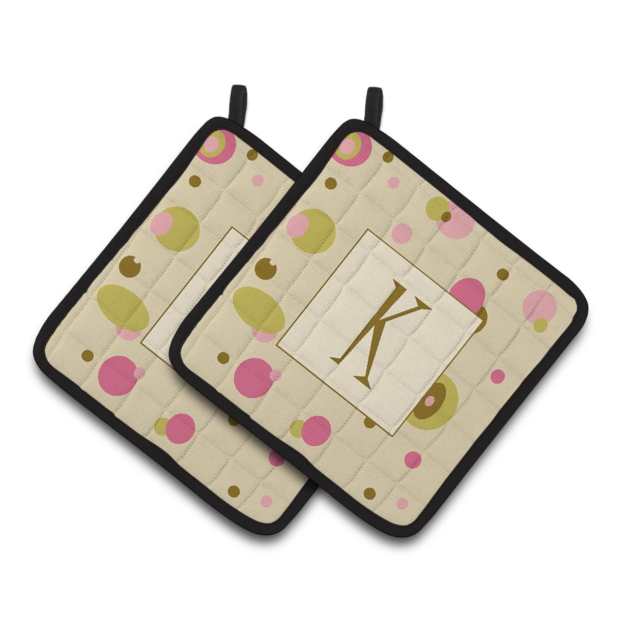 Carolines Treasures CJ1004-KPTHD Letter K Initial Monogram - Tan Dots Pair of Pot Holders, 7.5HX7.5W, multicolor