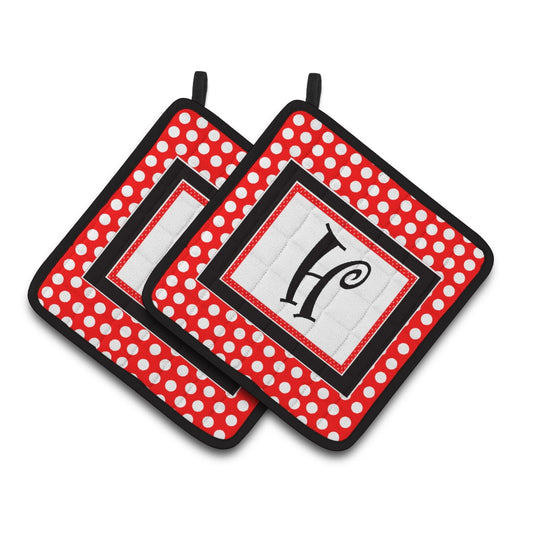 Carolines Treasures CJ1012-HPTHD Letter H Initial - Red Black Polka Dots Pair of Pot Holders, 7.5HX7.5W, multicolor