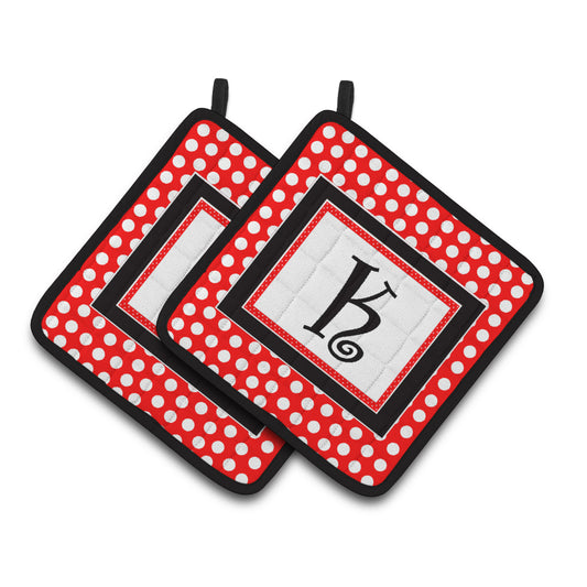 Carolines Treasures CJ1012-KPTHD Letter K Initial - Red Black Polka Dots Pair of Pot Holders, 7.5HX7.5W, multicolor