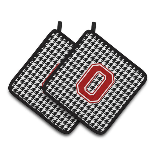 Carolines Treasures CJ1021-OPTHD Letter O Monogram - Houndstooth Black Pair of Pot Holders, 7.5HX7.5W, multicolor