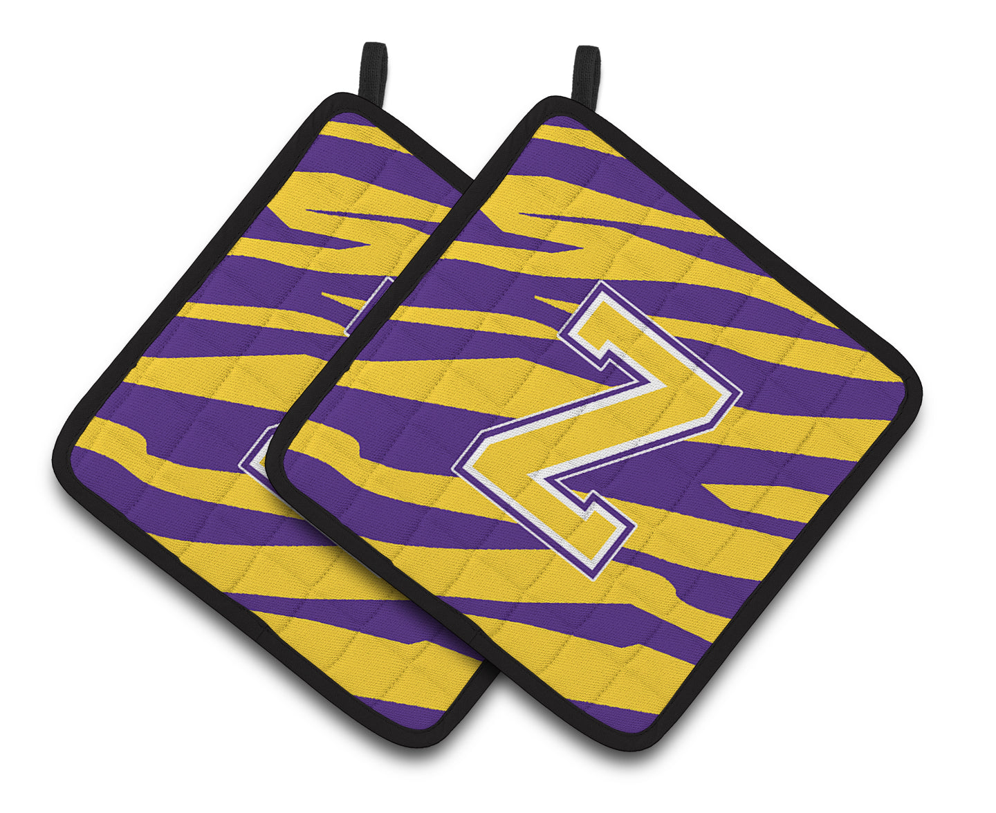 Carolines Treasures CJ1022-ZPTHD Letter Z Monogram - Tiger Stripe - Purple Gold Pair of Pot Holders, 7.5 x 3 x 7.5 in.