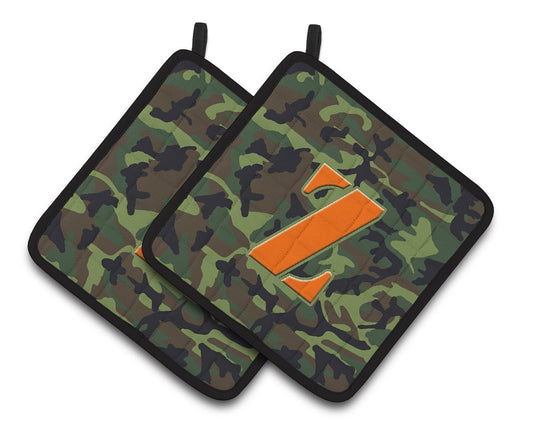 Letter Z Monogram - Camo Green Pair of Pot Holders