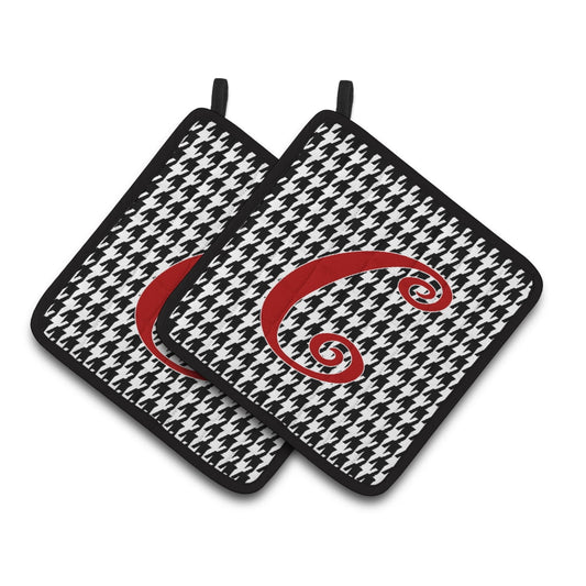 Carolines Treasures CJ1035-CPTHD Letter C Initial Monogram - Houndstooth Black Pair of Pot Holders, 7.5HX7.5W,