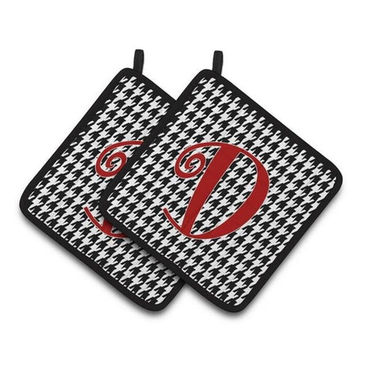 Carolines Treasures CJ1035-DPTHD Letter D Initial Monogram - Houndstooth Black Pair of Pot Holders, 7.5HX7.5W,