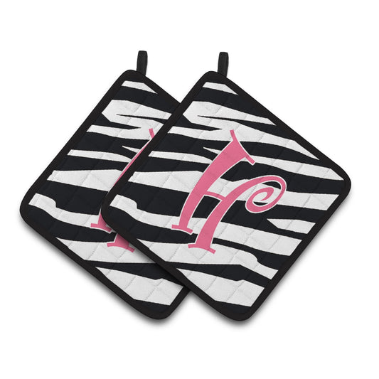 Carolines Treasures CJ1037-HPTHD Letter H Initial Zebra Stripe and Pink Pair of Pot Holders, 7.5HX7.5W, multicolor