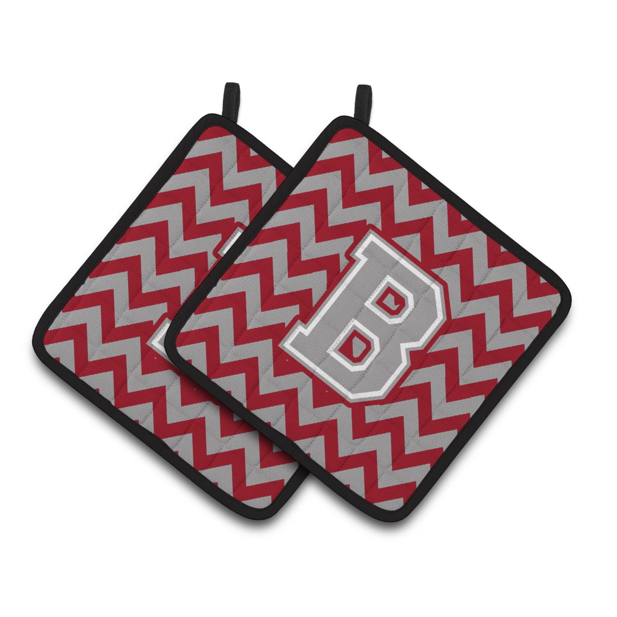 Carolines Treasures CJ1043-BPTHD Letter B Chevron Crimson and Grey Pair of Pot Holders, 7.5HX7.5W, multicolor