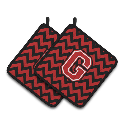 Carolines Treasures CJ1047-GPTHD Letter G Chevron Black and Red Pair of Pot Holders, 7.5HX7.5W, multicolor