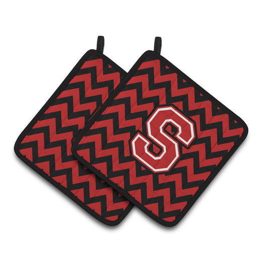 Carolines Treasures CJ1047-SPTHD Letter S Chevron Black and Red Pair of Pot Holders, 7.5HX7.5W, multicolor
