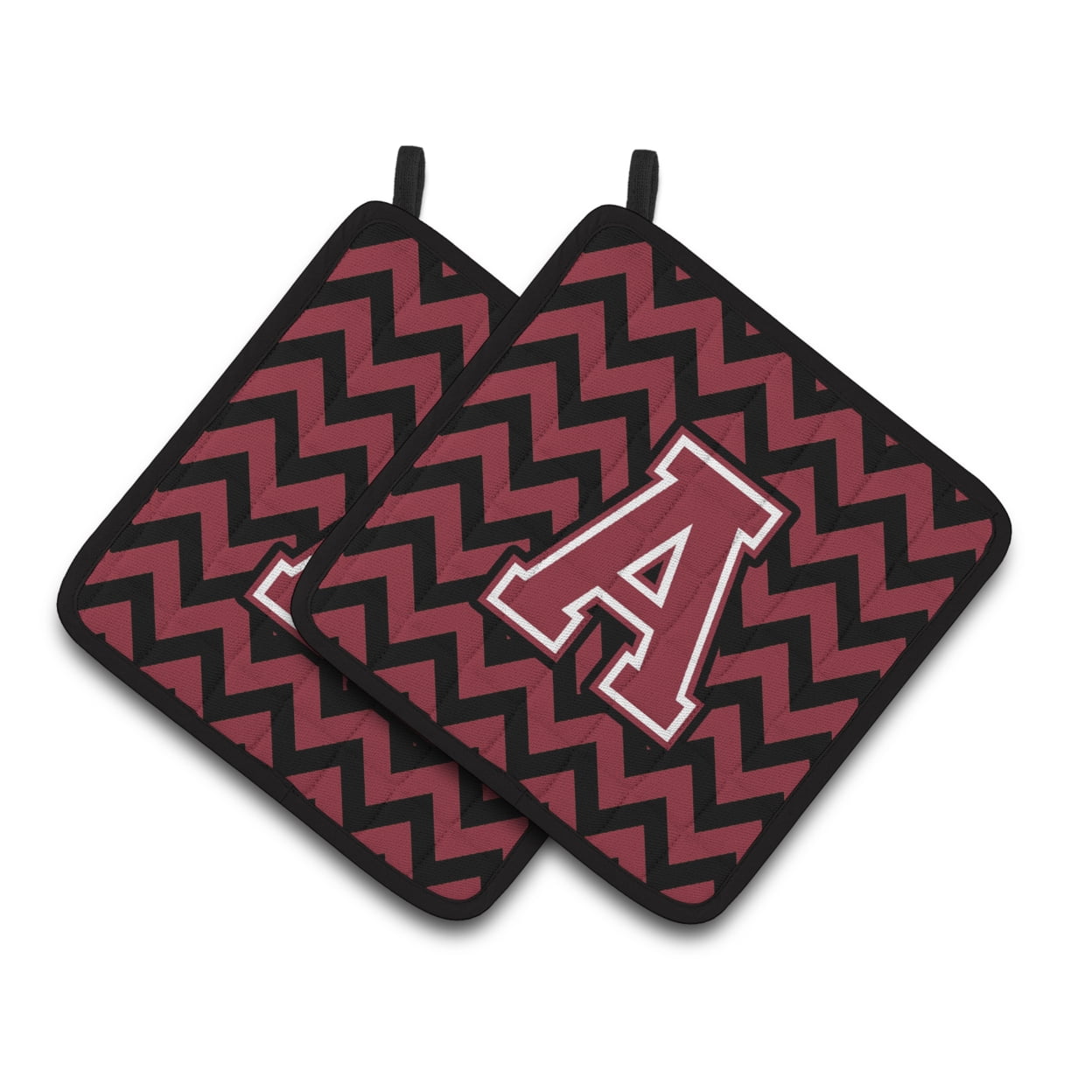 Carolines Treasures CJ1052-APTHD Letter A Chevron Garnet and Black Pair of Pot Holders, 7.5HX7.5W, multicolor