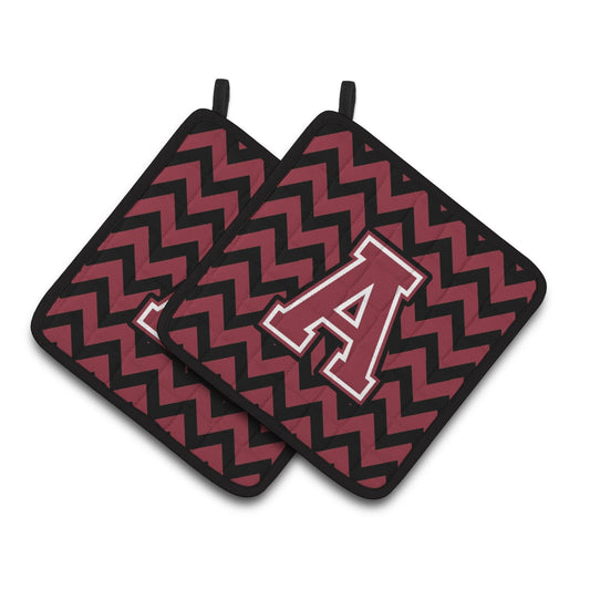 Carolines Treasures CJ1052-APTHD Letter A Chevron Garnet and Black Pair of Pot Holders, 7.5HX7.5W, multicolor