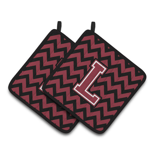 Carolines Treasures CJ1052-LPTHD Letter L Chevron Garnet and Black Pair of Pot Holders, 7.5HX7.5W, multicolor