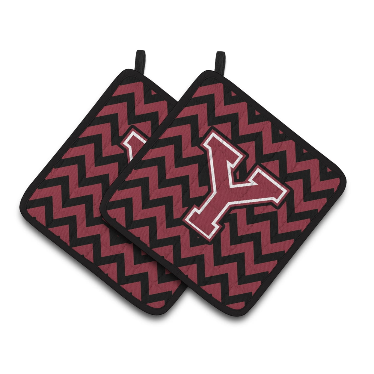 Carolines Treasures CJ1052-YPTHD Letter Y Chevron Garnet and Black Pair of Pot Holders, 7.5HX7.5W, multicolor
