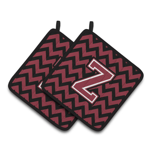 Carolines Treasures CJ1052-ZPTHD Letter Z Chevron Garnet and Black Pair of Pot Holders, 7.5HX7.5W, multicolor