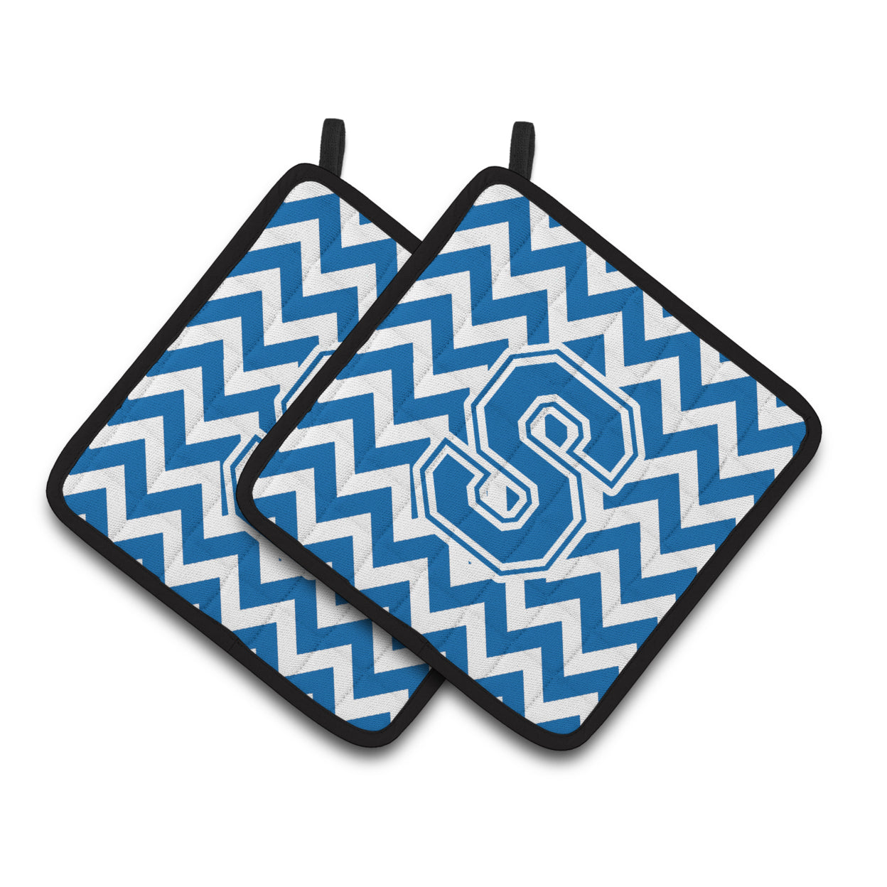 Carolines Treasures CJ1056-SPTHD Letter S Chevron Blue and White Pair of Pot Holders, 7.5HX7.5W, multicolor