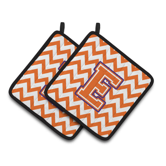 Carolines Treasures CJ1062-EPTHD Letter E Chevron Orange and Regalia Pair of Pot Holders, 7.5HX7.5W, multicolor