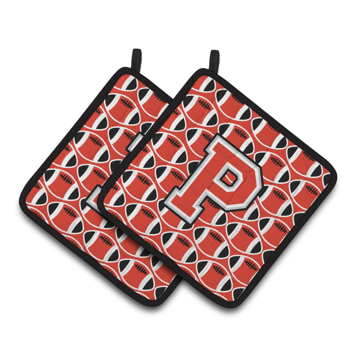 Carolines Treasures CJ1067-PPTHD Letter P Football Scarlet and Grey Pair of Pot Holders, 7.5HX7.5W, multicolor