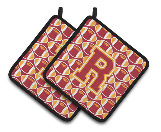 Letter R Football Cardinal and Gold Pair of Pot Holders