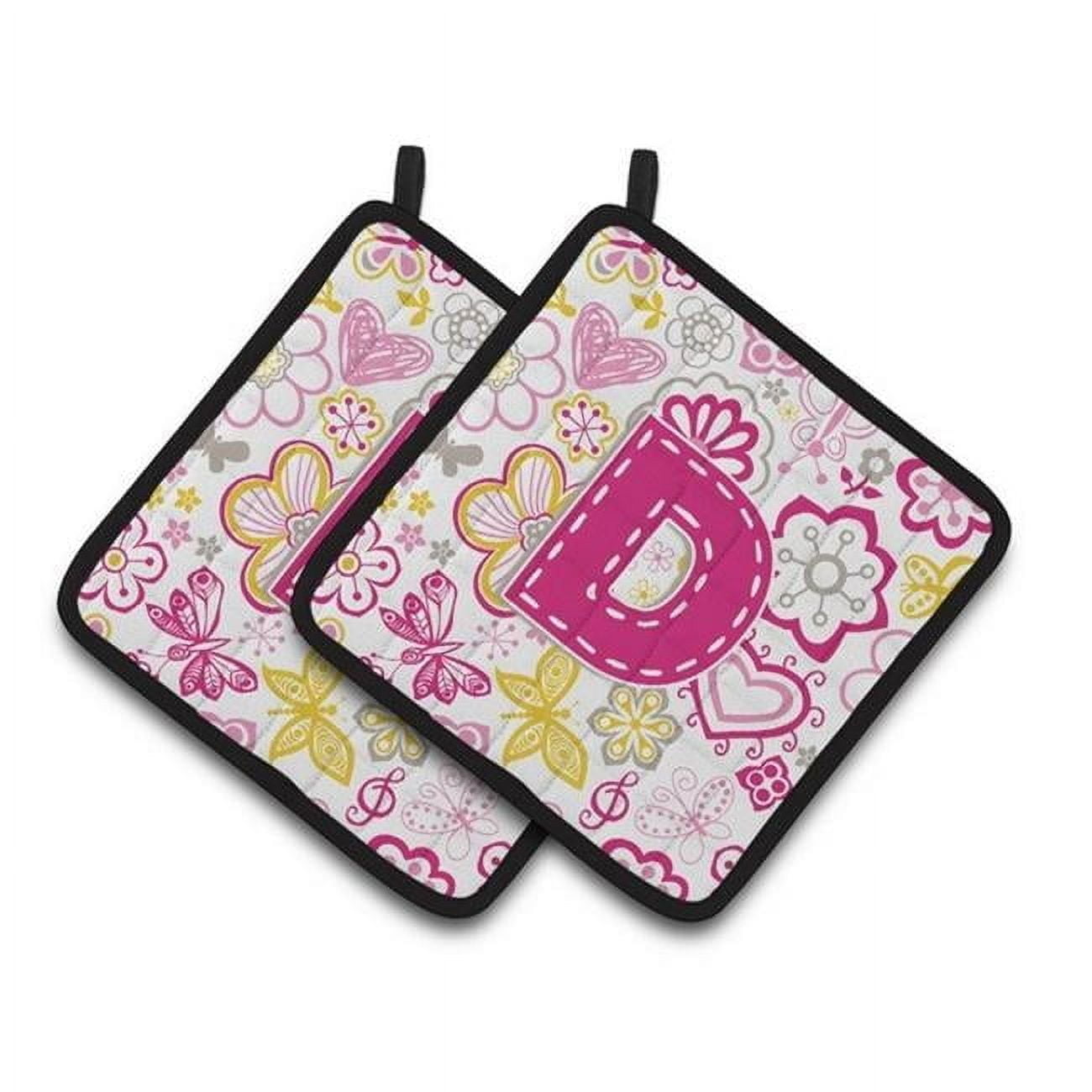 Carolines Treasures CJ2005-DPTHD Letter D Flowers & Butterflies Pink Pair of Pot Holders, 7.5 x 3 x 7.5 in.