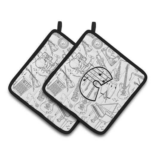 Carolines Treasures CJ2007-CPTHD Letter C Musical Note Letters Pair of Pot Holders, 7.5HX7.5W, multicolor