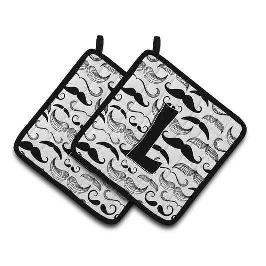 Carolines Treasures CJ2009-LPTHD Letter L Moustache Initial Pair of Pot Holders, 7.5HX7.5W, multicolor